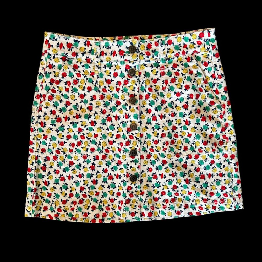 J. Crew Mercantile White Novelty Floral Denim Button Front Skirt 2